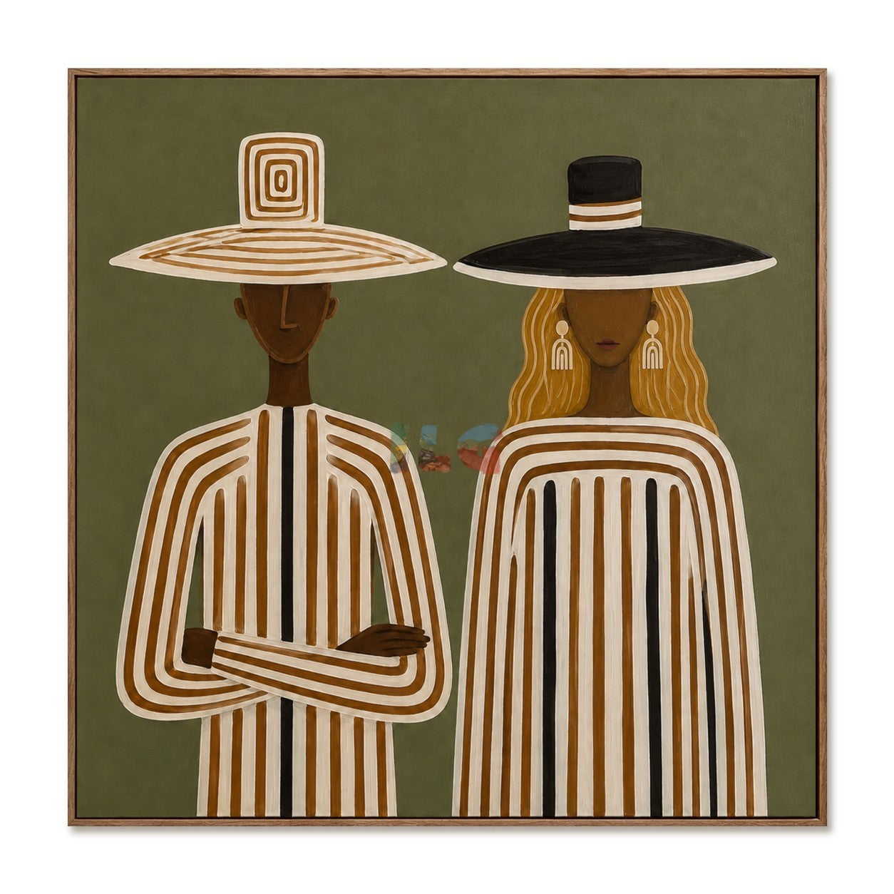 Olive Striped Companions – Contemporary Figurative Wall Art