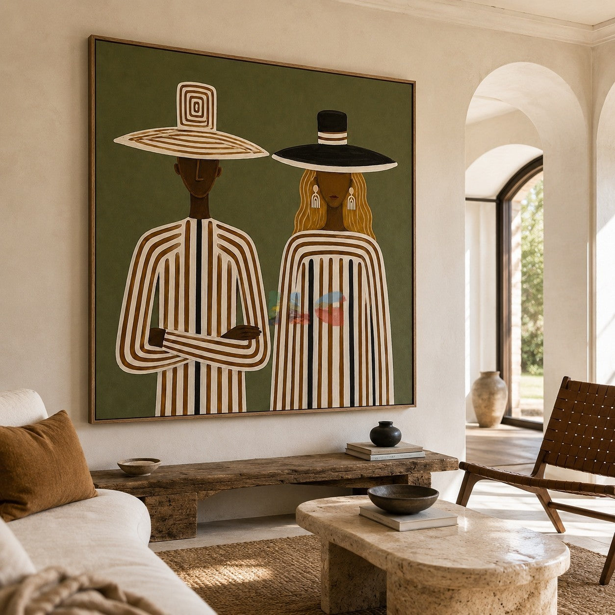 Olive Striped Companions – Contemporary Figurative Wall Art