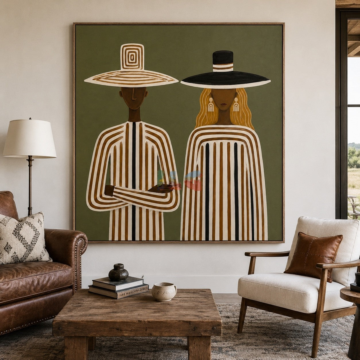 Olive Striped Companions – Contemporary Figurative Wall Art