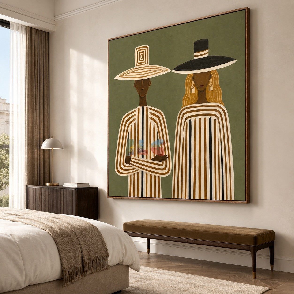 Olive Striped Companions – Contemporary Figurative Wall Art