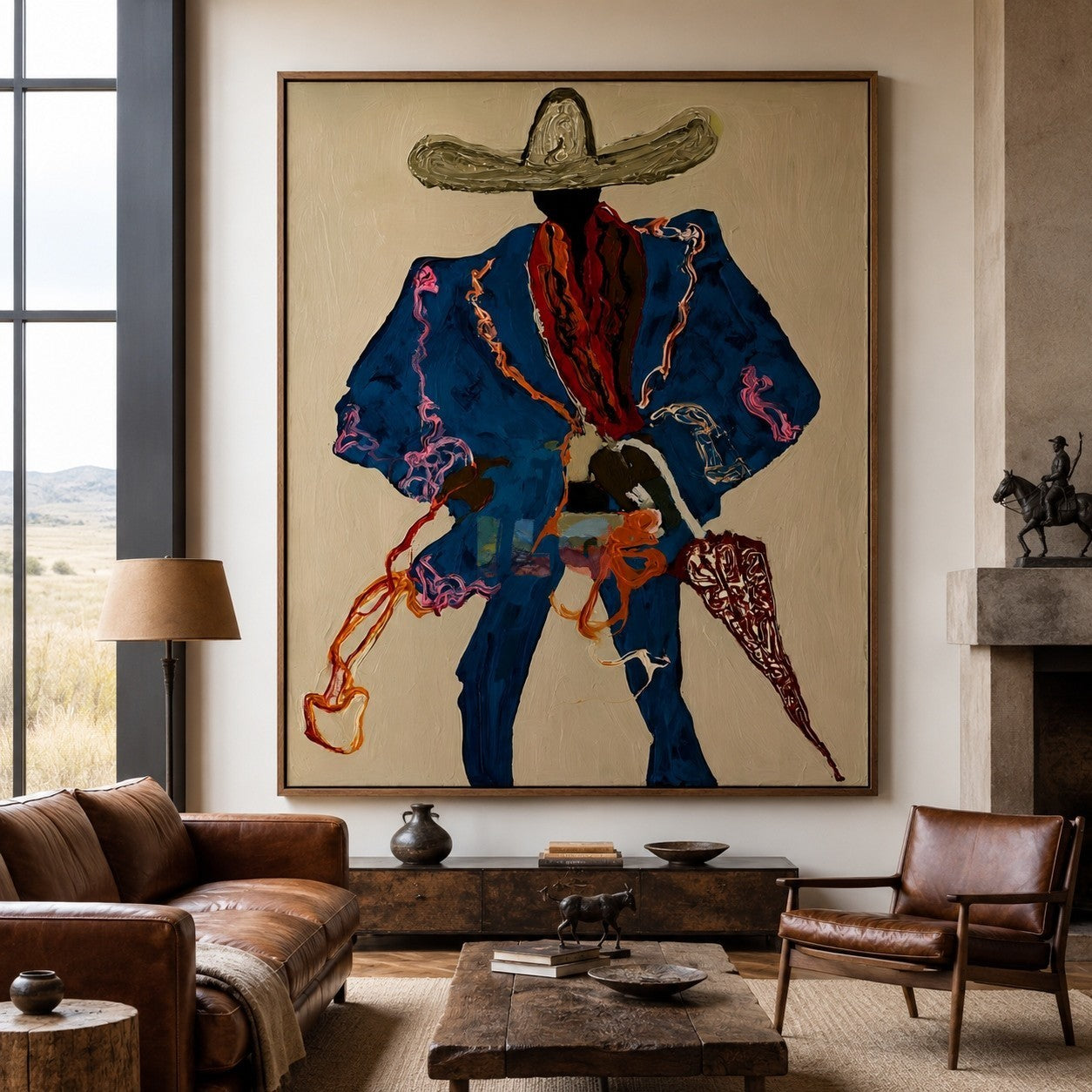 Blue Shadow Rider – Contemporary Western Figure Wall Art