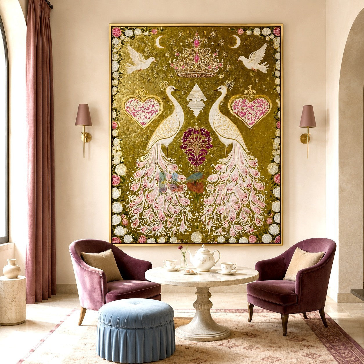 Regal Peacock Garden – Ornate Botanical Wall Art