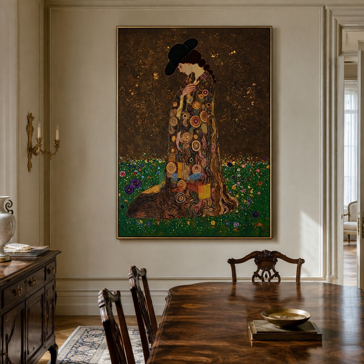 Velvet Bloom Heiress – Ornate Figurative Floral Wall Art