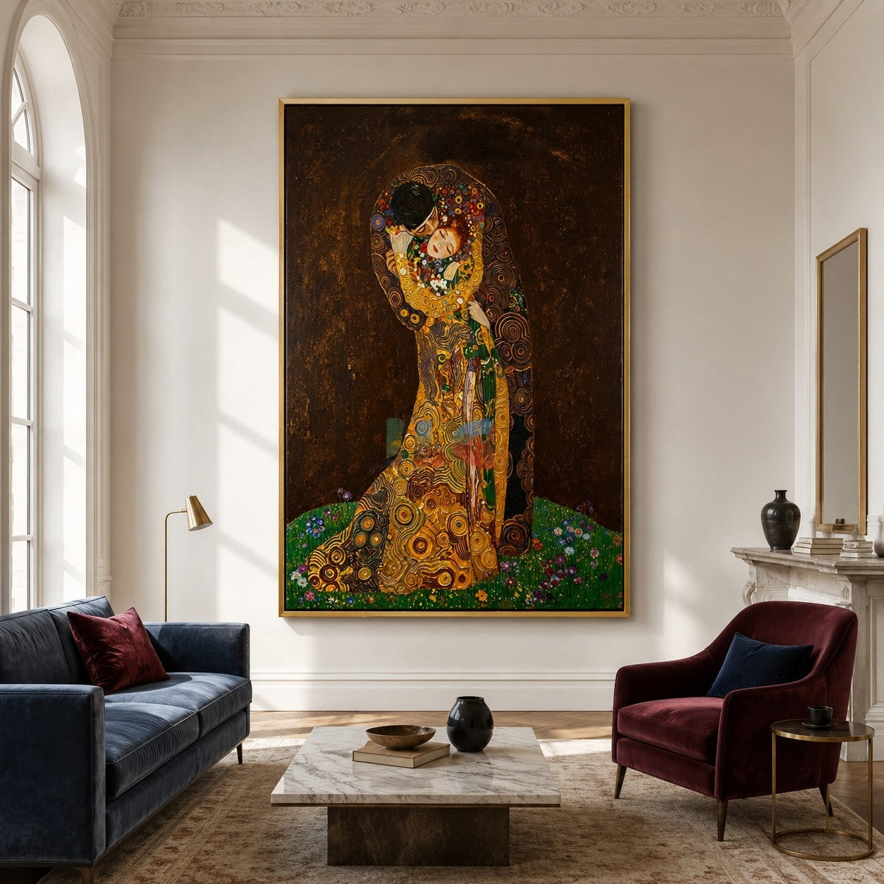 Golden Embrace Reverie – Ornate Romantic Figurative Wall Art
