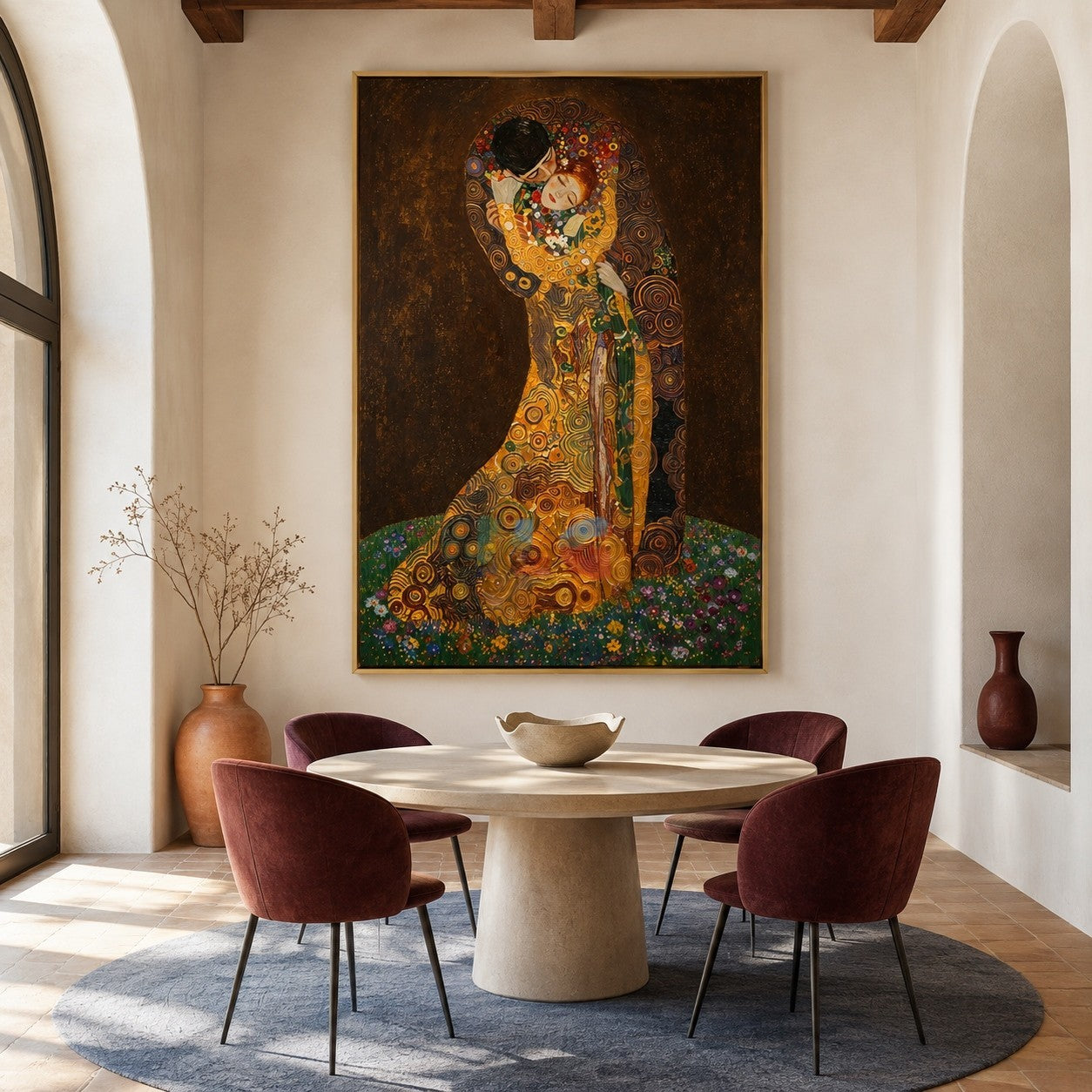 Golden Embrace Reverie – Ornate Romantic Figurative Wall Art