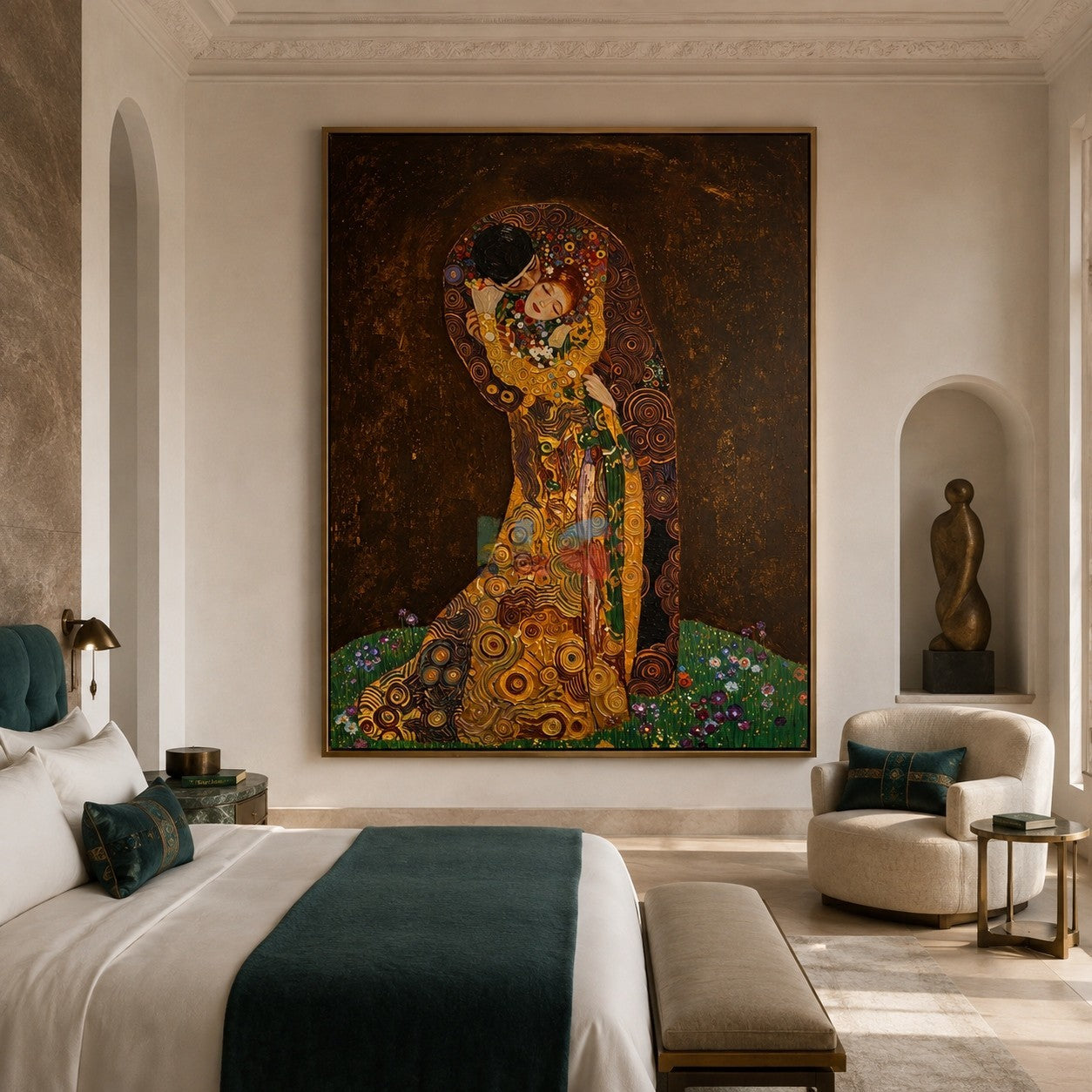Golden Embrace Reverie – Ornate Romantic Figurative Wall Art