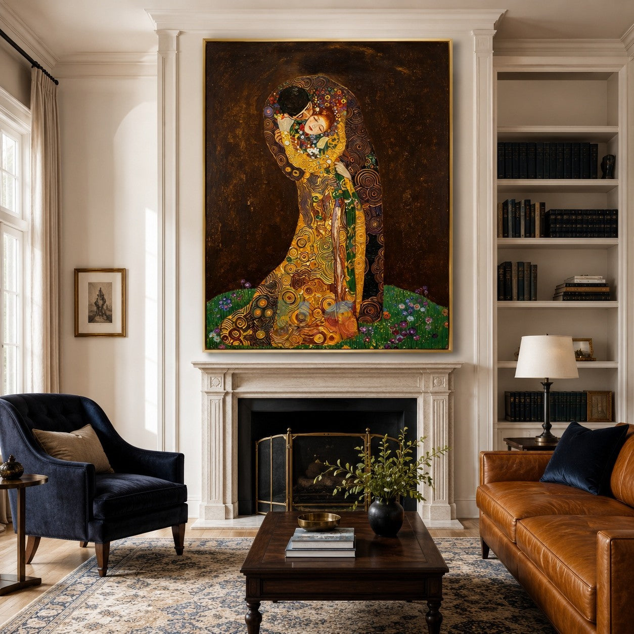 Golden Embrace Reverie – Ornate Romantic Figurative Wall Art