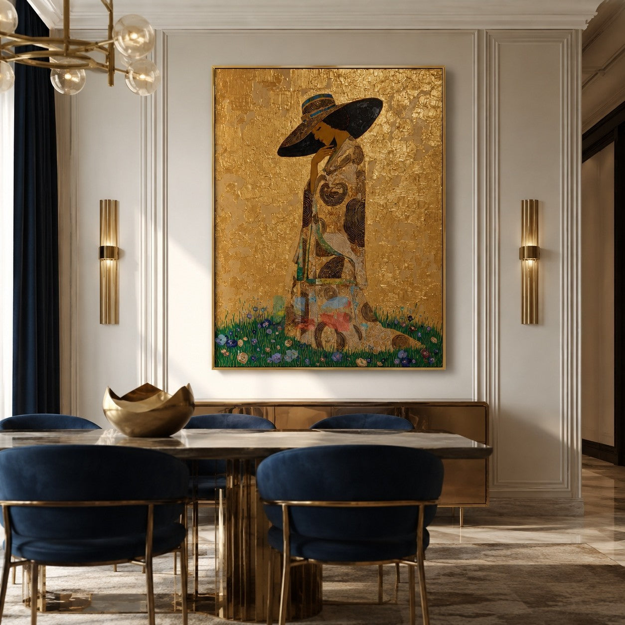 Sunlit Kimono Muse – Ornate Figurative Floral Wall Art