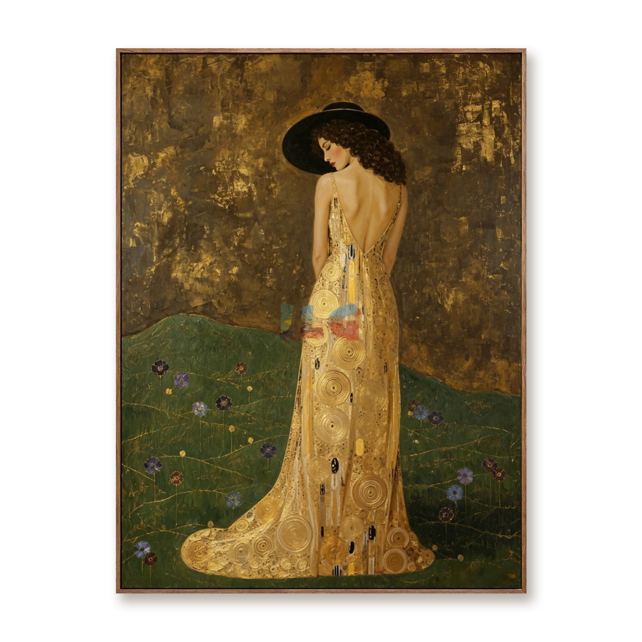 Gilded Hillside Grace – Ornate Figurative Floral Wall Art