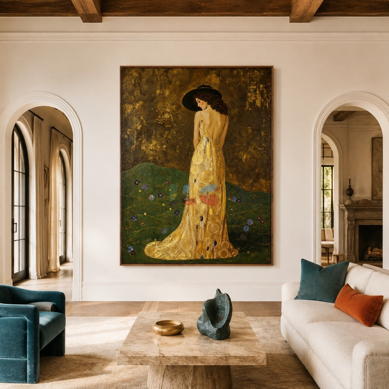 Gilded Hillside Grace – Ornate Figurative Floral Wall Art