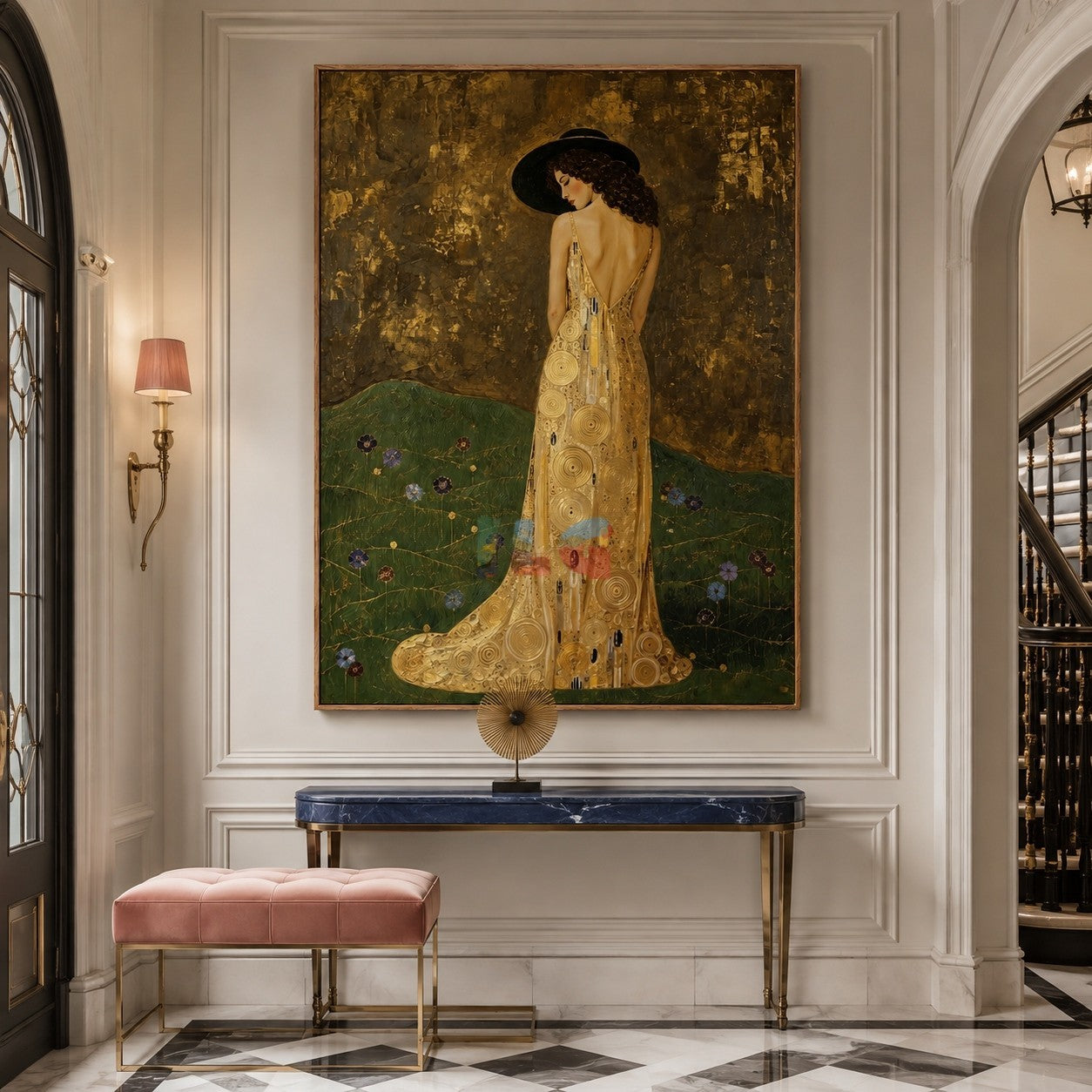 Gilded Hillside Grace – Ornate Figurative Floral Wall Art