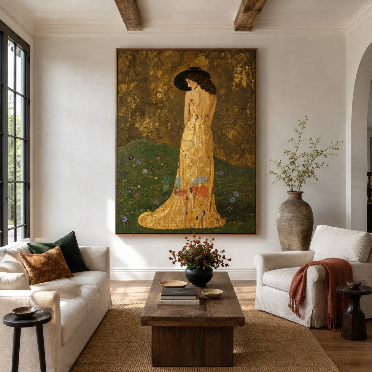 Gilded Hillside Grace – Ornate Figurative Floral Wall Art