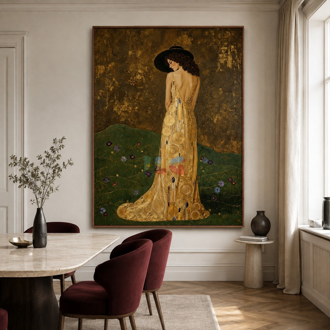 Gilded Hillside Grace – Ornate Figurative Floral Wall Art