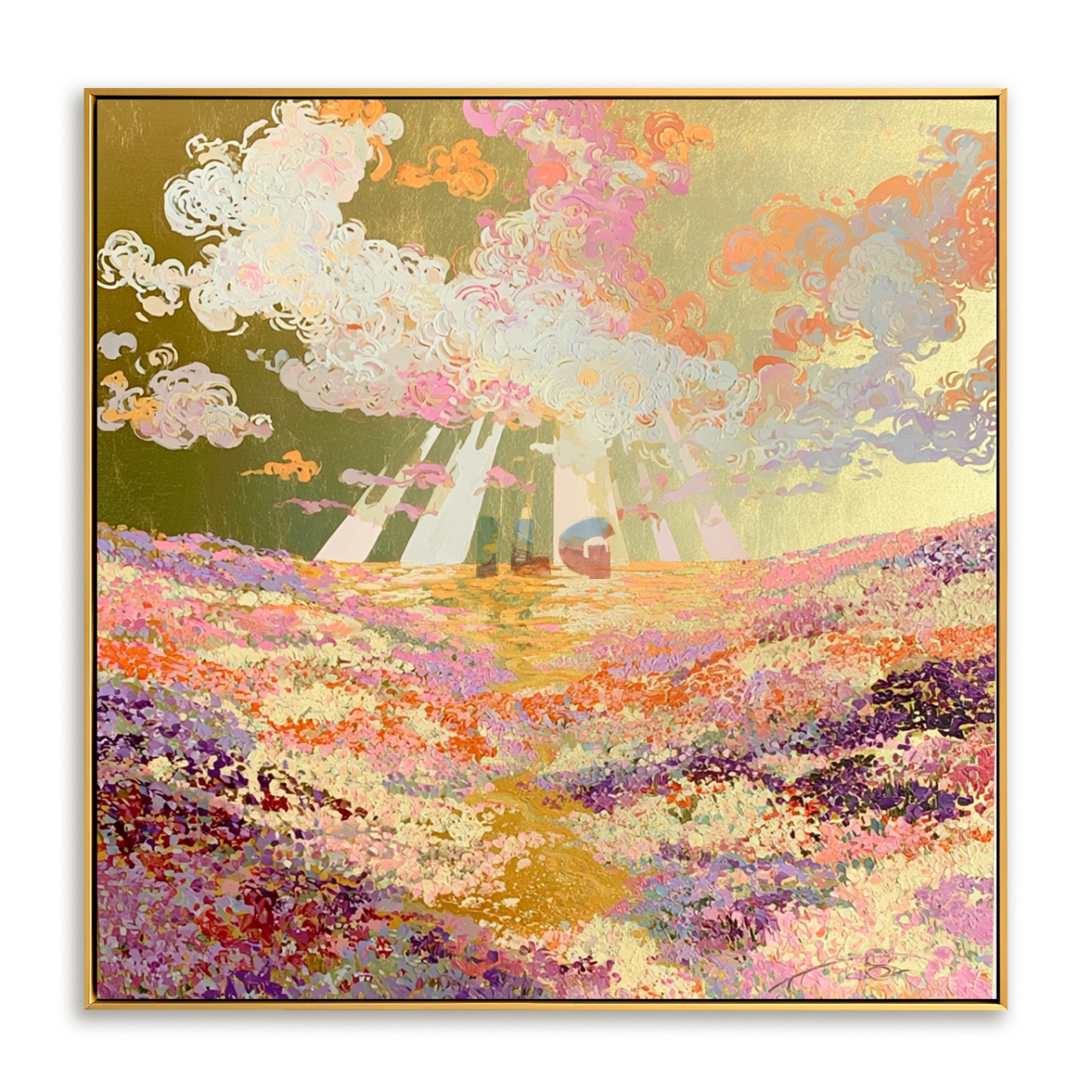 Sunburst Blossom Valley – Colorful Floral Landscape Wall Art
