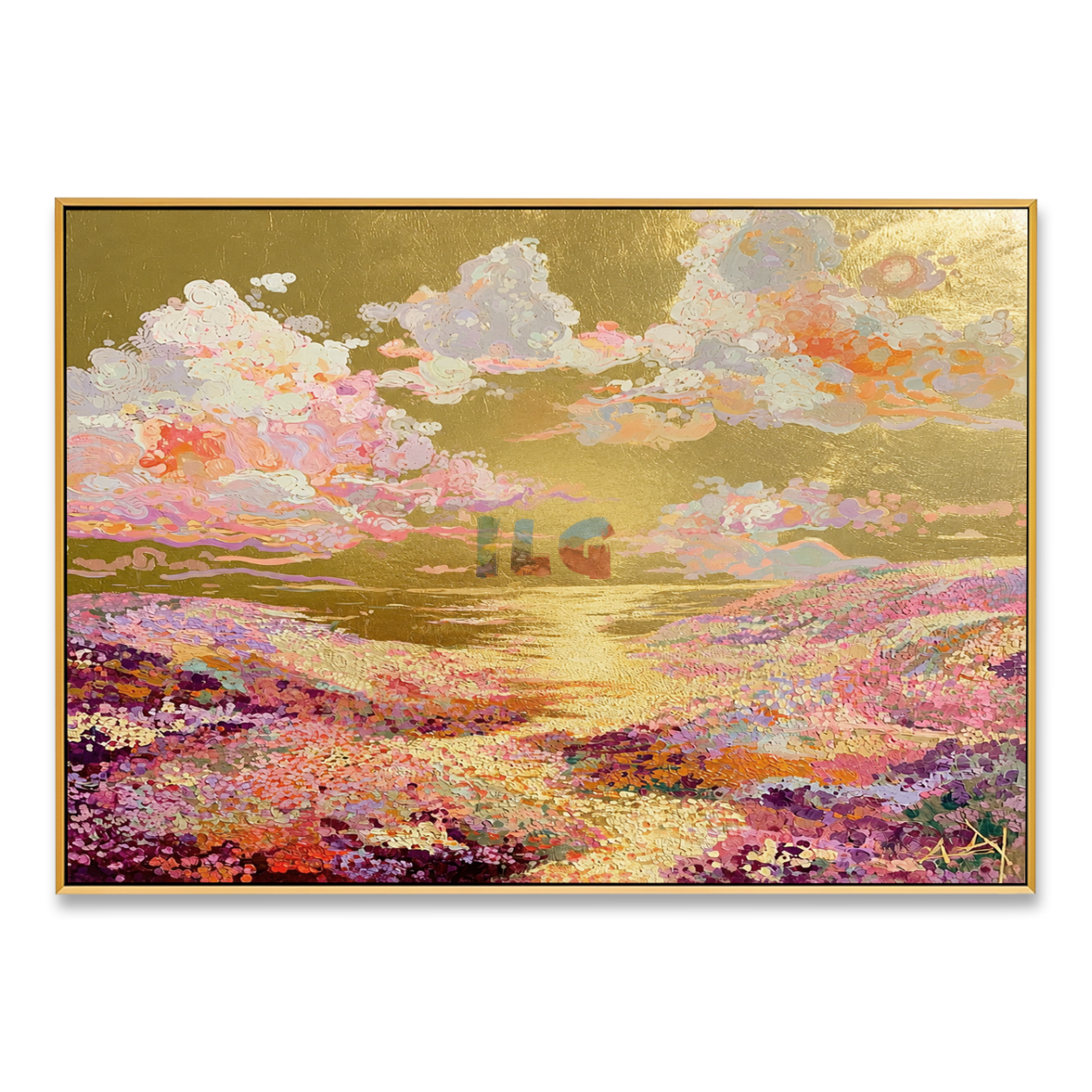 Golden Meadow Daydream – Colorful Floral Landscape Wall Art