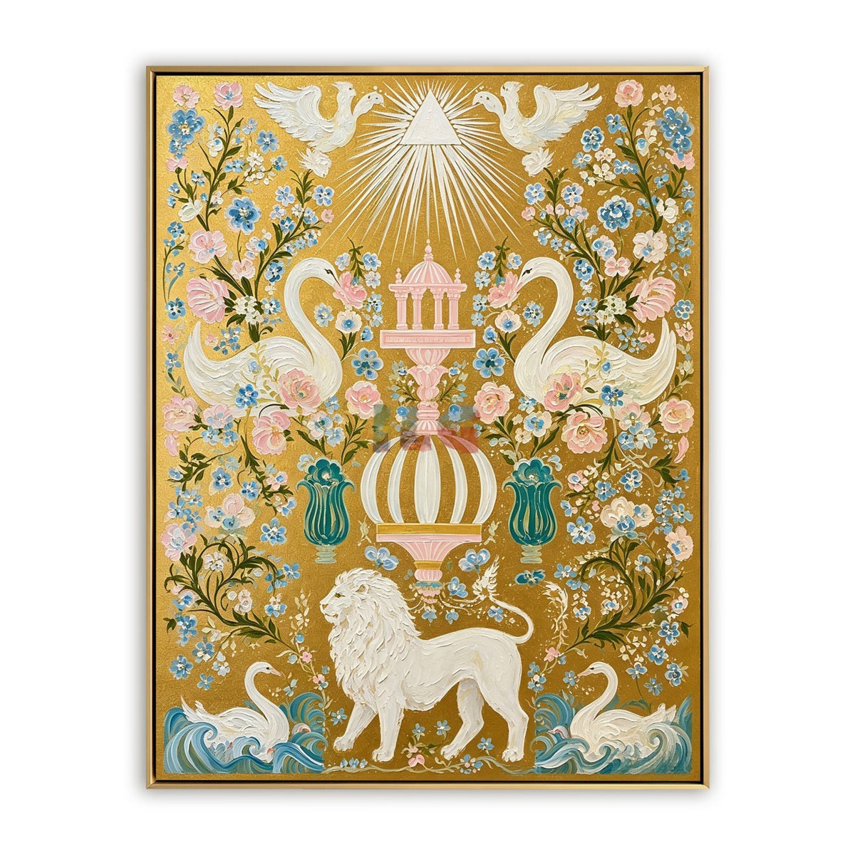 Celestial Swan Eden – Ornate Gold Botanical Wall Art