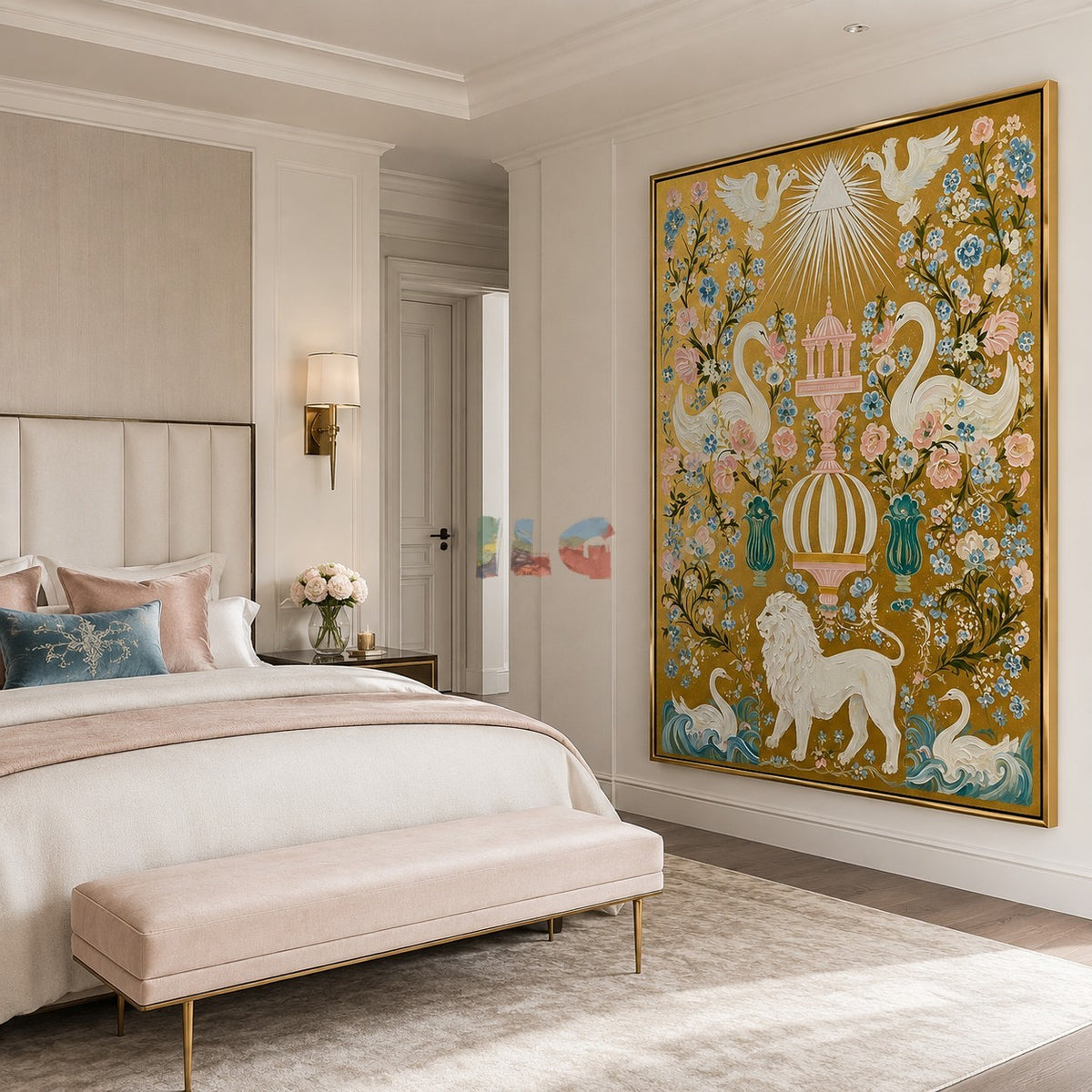 Celestial Swan Eden – Ornate Gold Botanical Wall Art