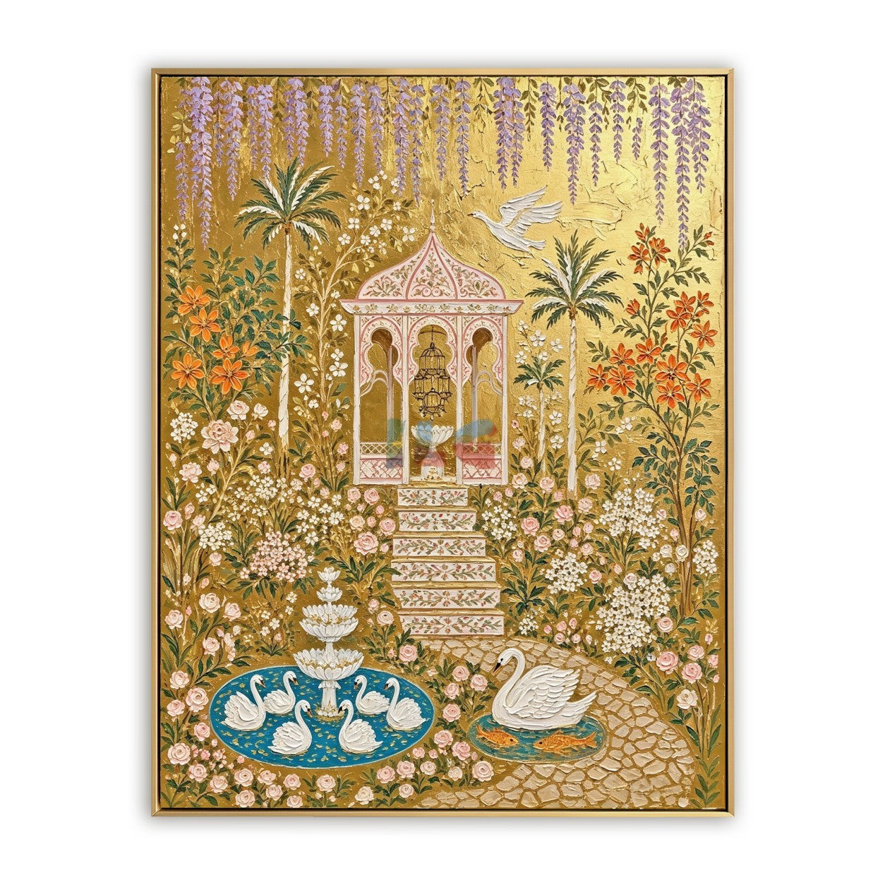 Wisteria Swan Pavilion – Ornate Gold Garden Wall Art