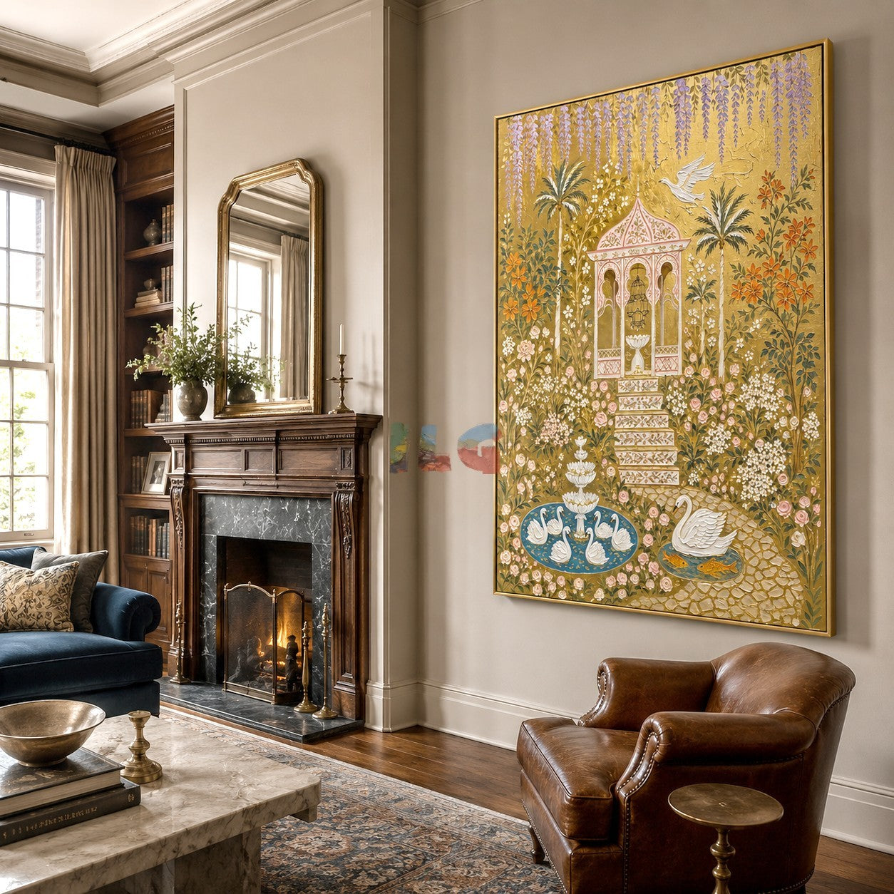 Wisteria Swan Pavilion – Ornate Gold Garden Wall Art