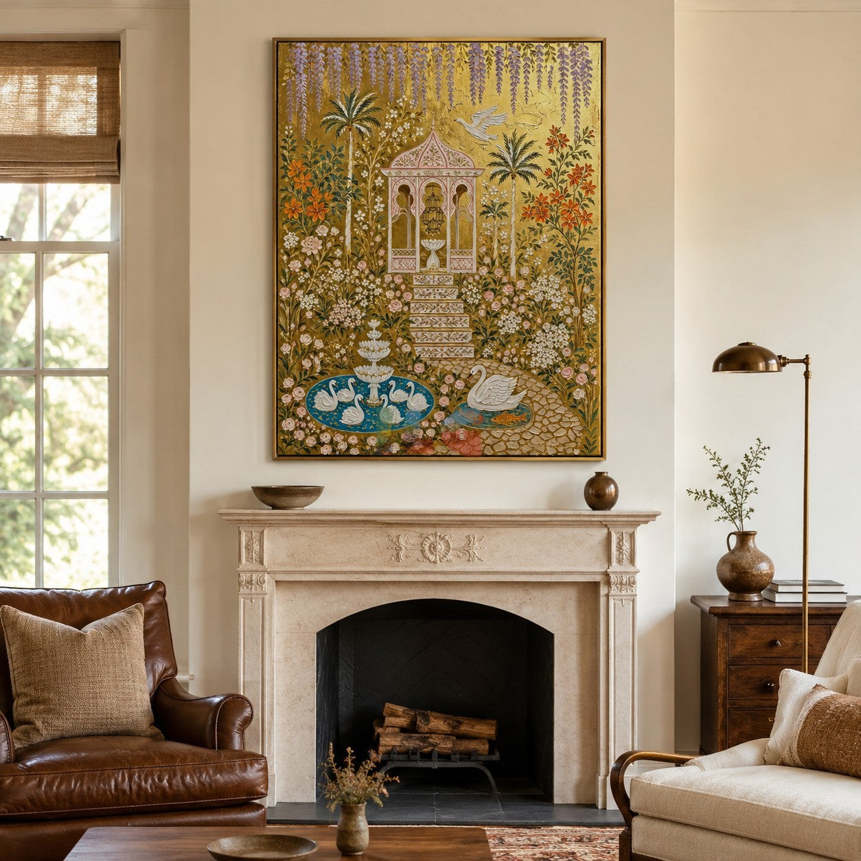 Wisteria Swan Pavilion – Ornate Gold Garden Wall Art