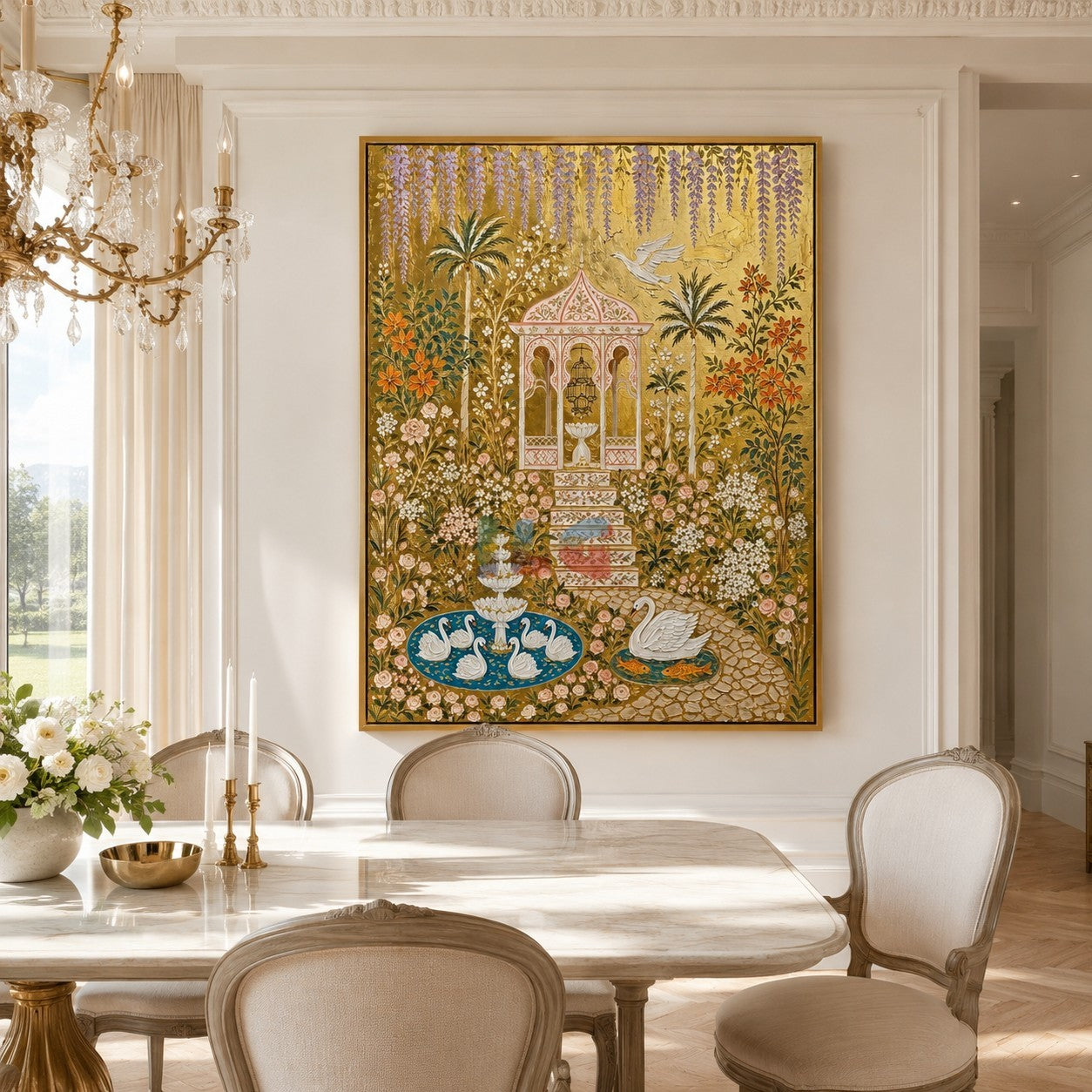 Wisteria Swan Pavilion – Ornate Gold Garden Wall Art