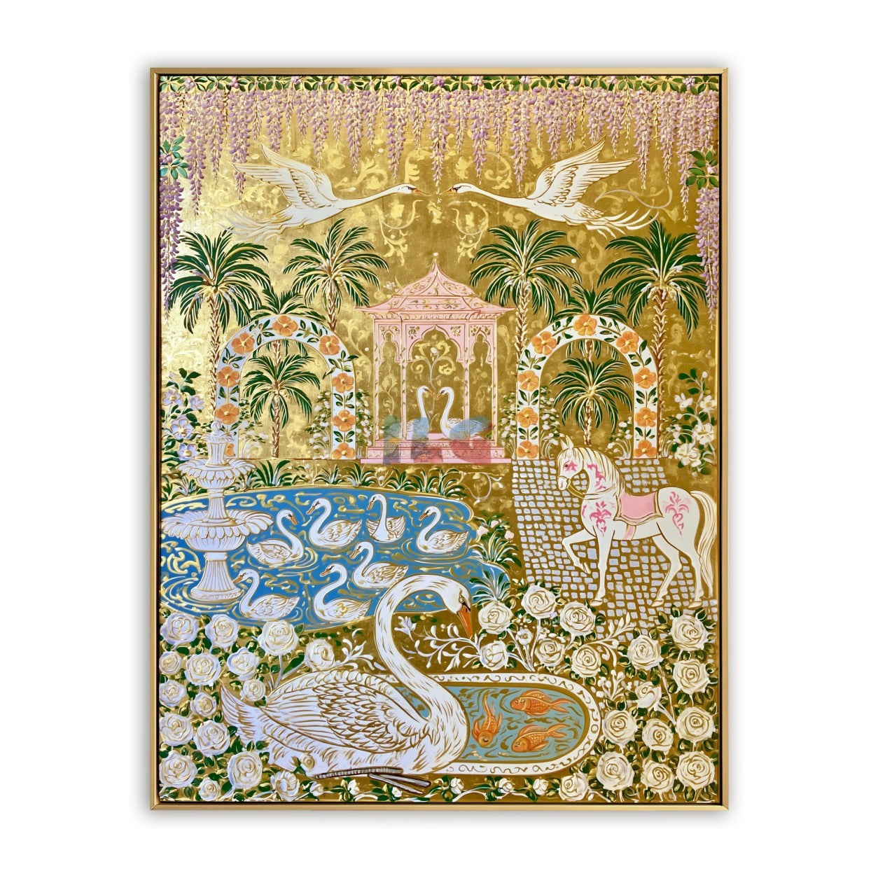 Royal Swan Conservatory – Ornate Gold Botanical Wall Art