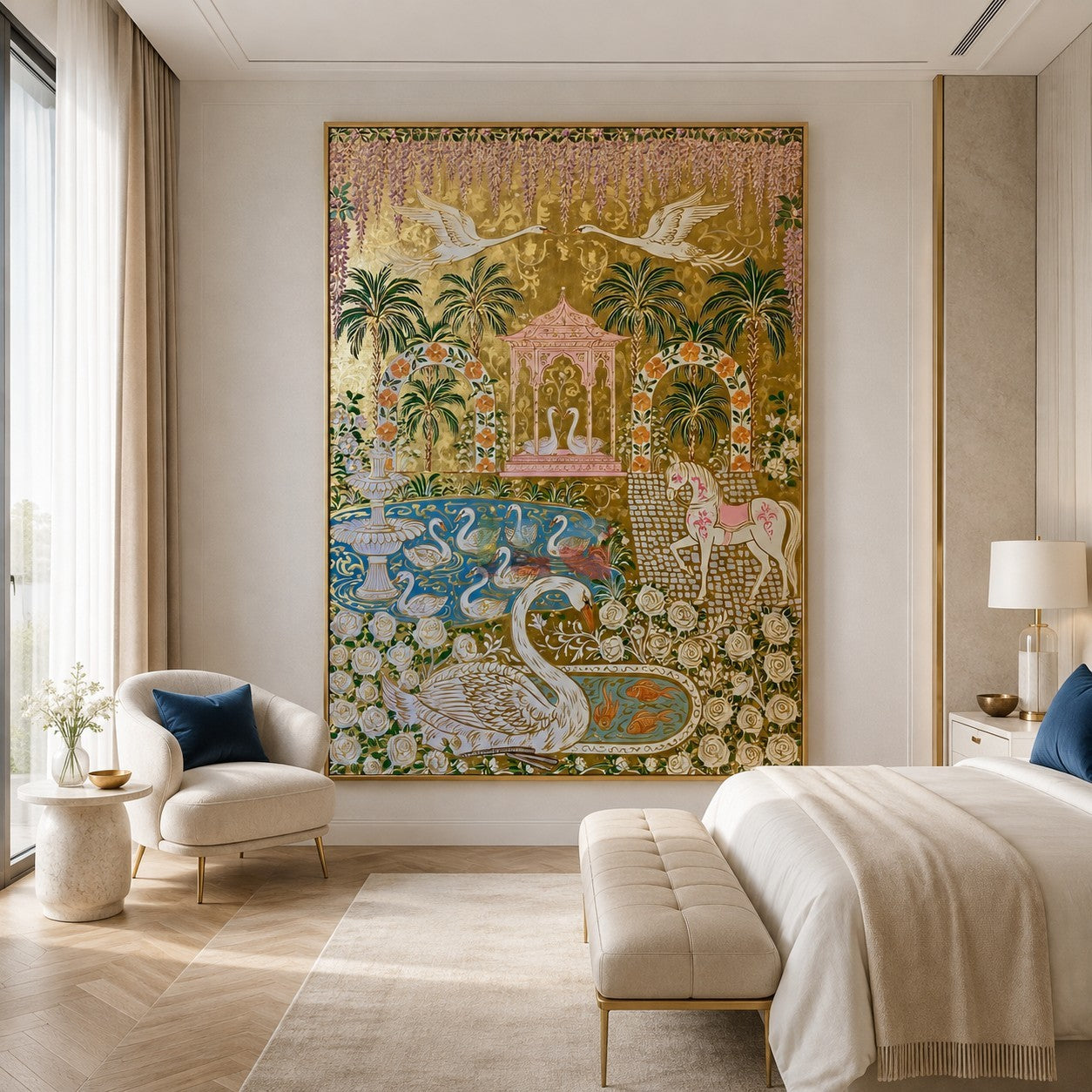Royal Swan Conservatory – Ornate Gold Botanical Wall Art