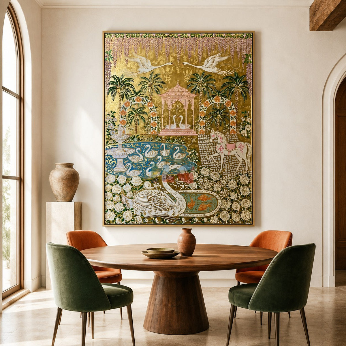 Royal Swan Conservatory – Ornate Gold Botanical Wall Art