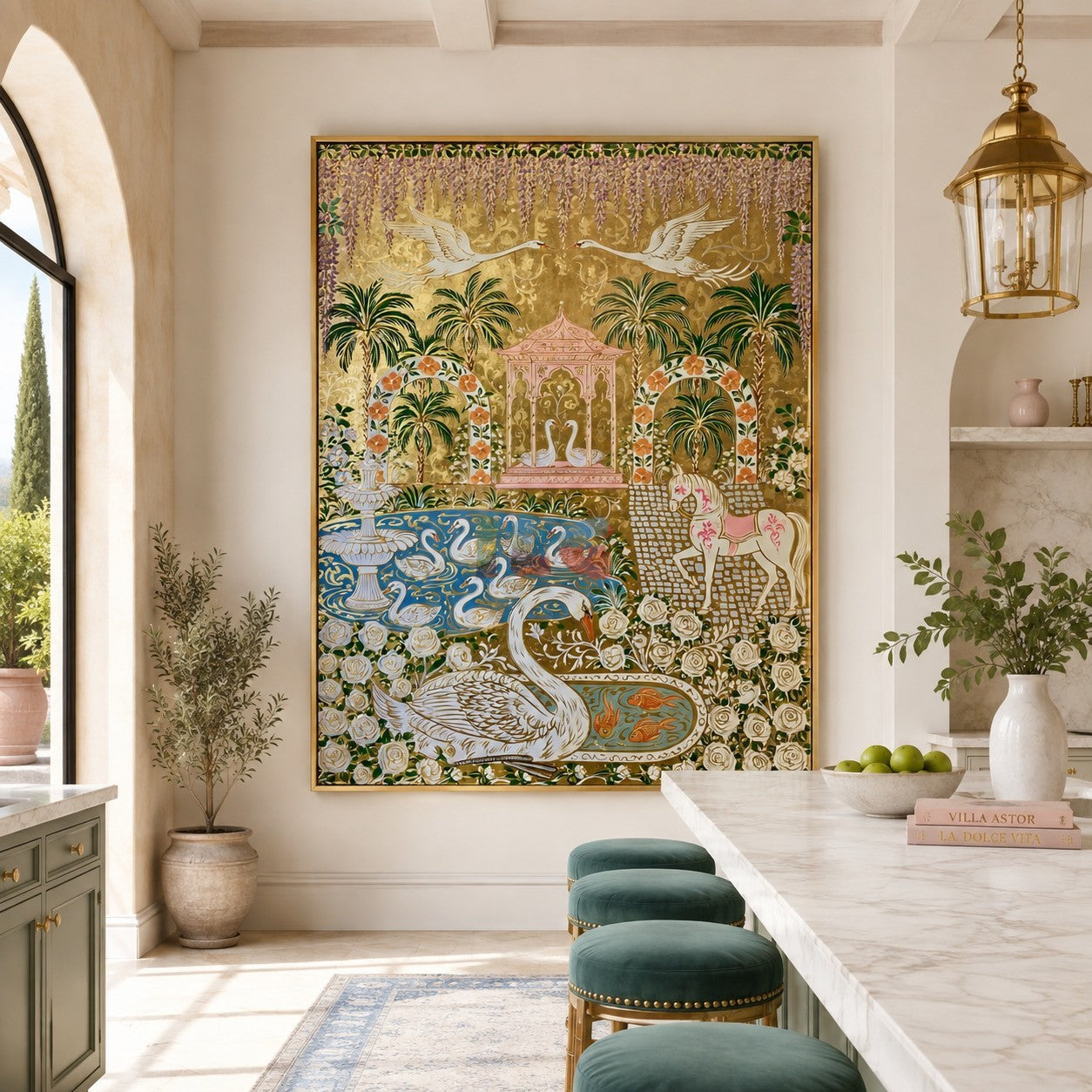 Royal Swan Conservatory – Ornate Gold Botanical Wall Art