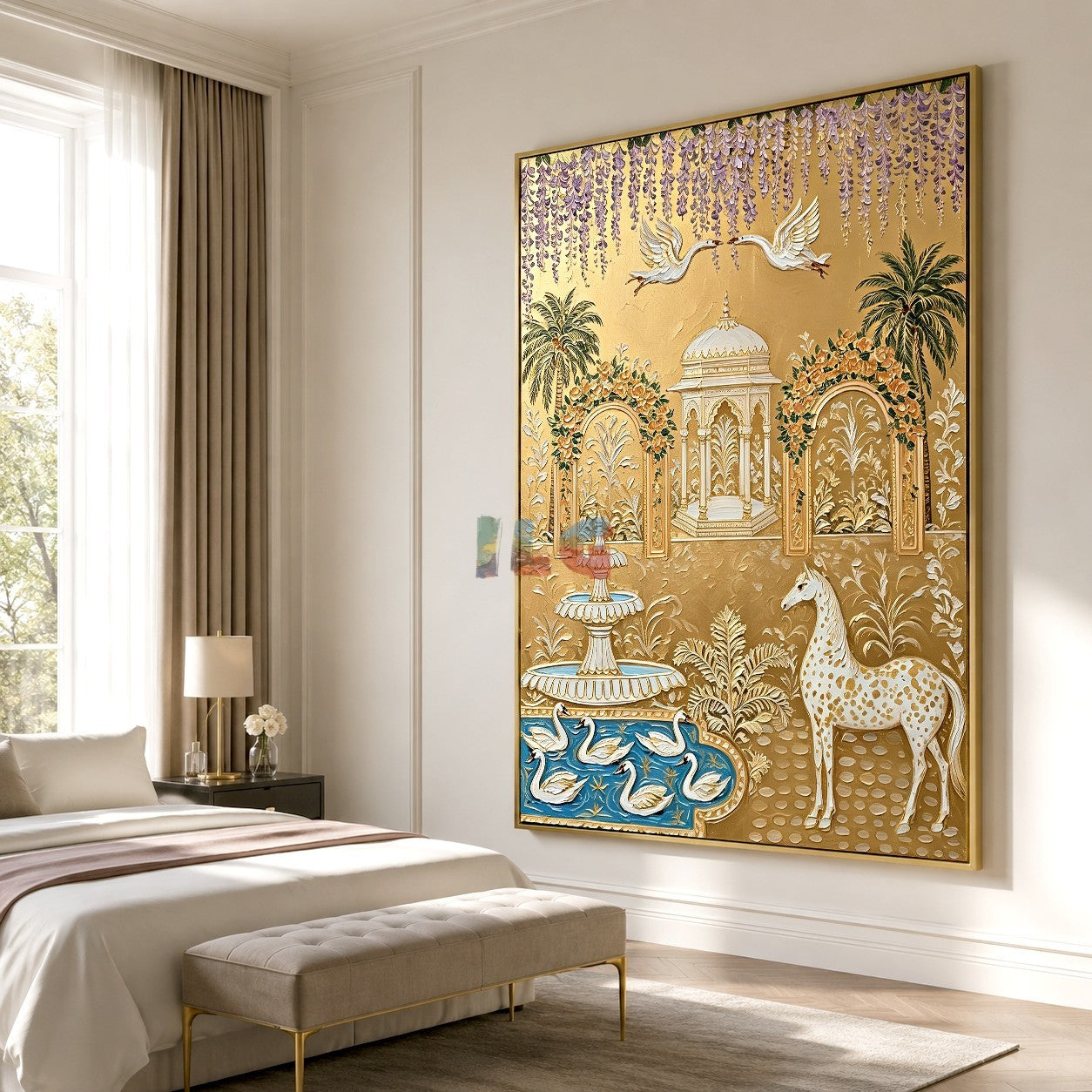 Imperial Crane Oasis – Ornate Gold Garden Wall Art