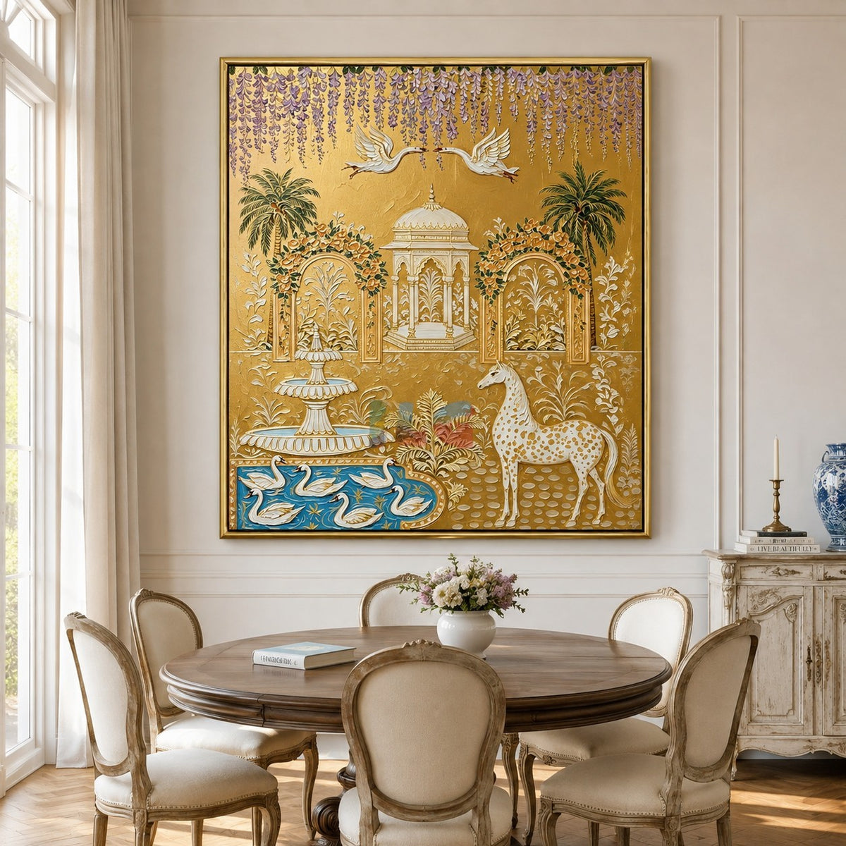 Imperial Crane Oasis – Ornate Gold Garden Wall Art