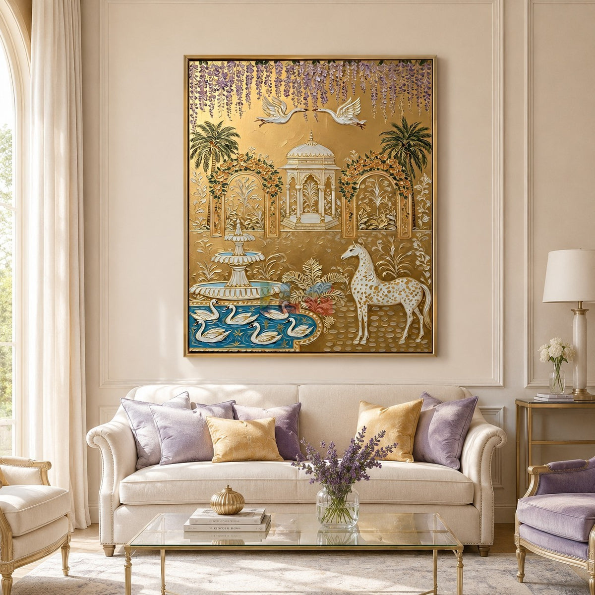 Imperial Crane Oasis – Ornate Gold Garden Wall Art