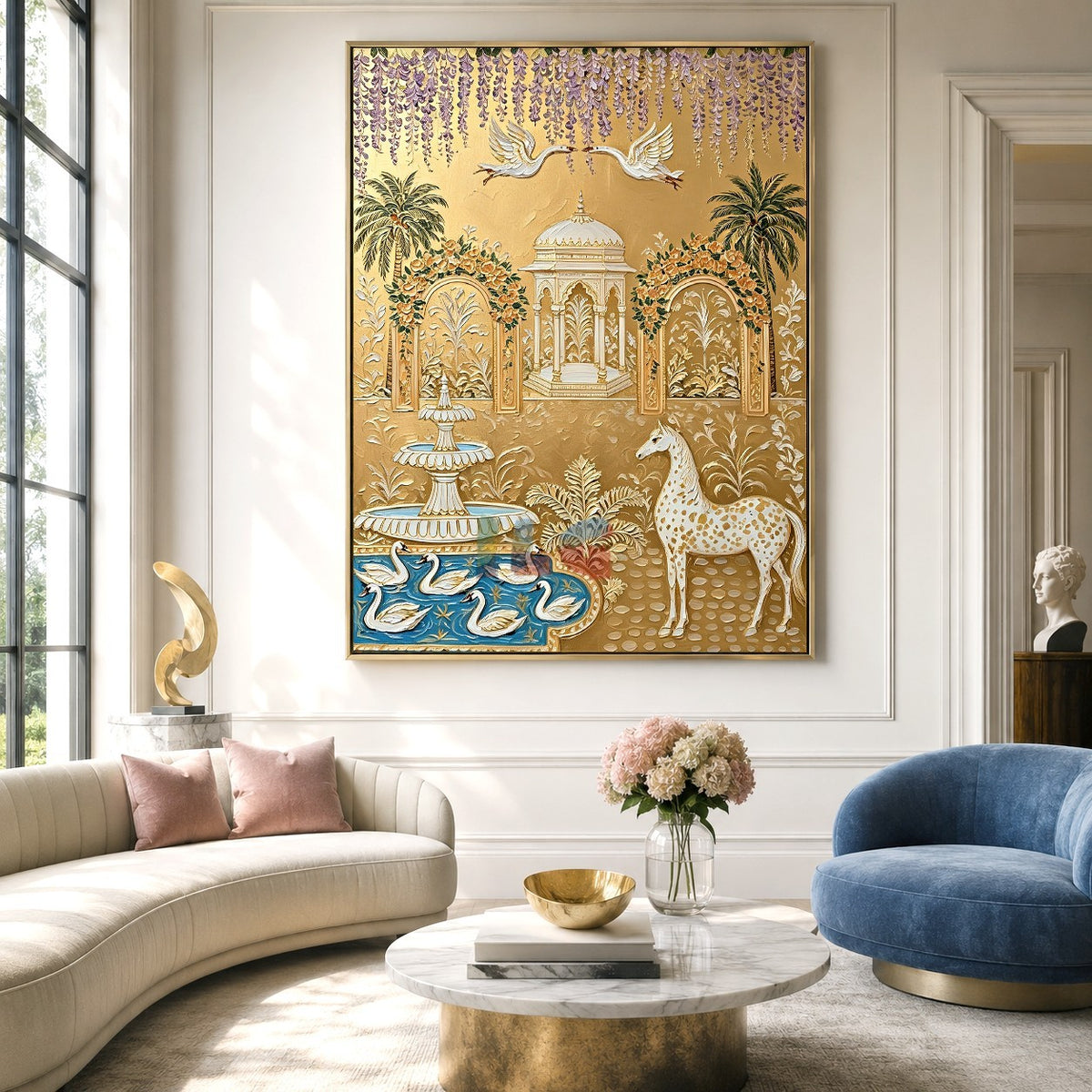 Imperial Crane Oasis – Ornate Gold Garden Wall Art