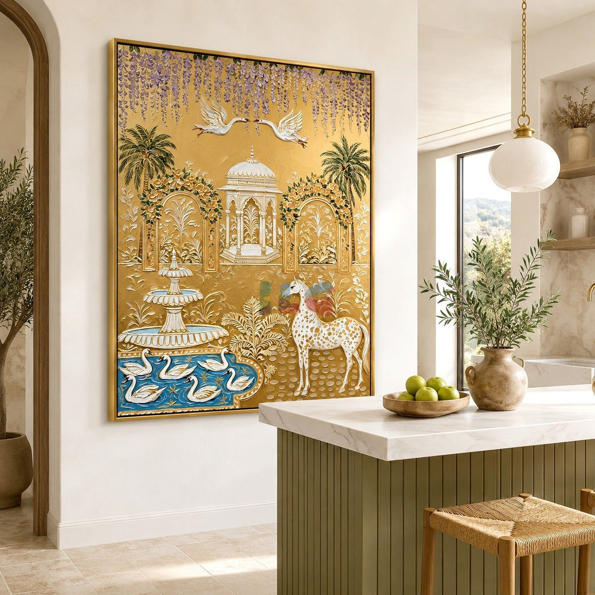 Imperial Crane Oasis – Ornate Gold Garden Wall Art