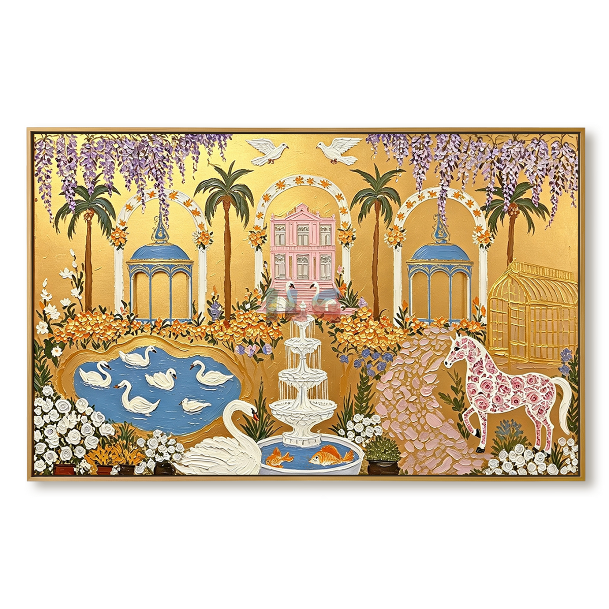 Blush Chateau Garden – Ornate Gold Botanical Wall Art