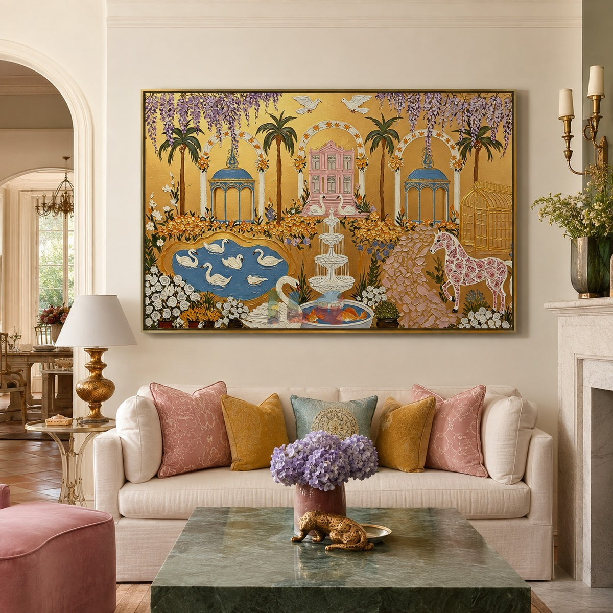 Blush Chateau Garden – Ornate Gold Botanical Wall Art