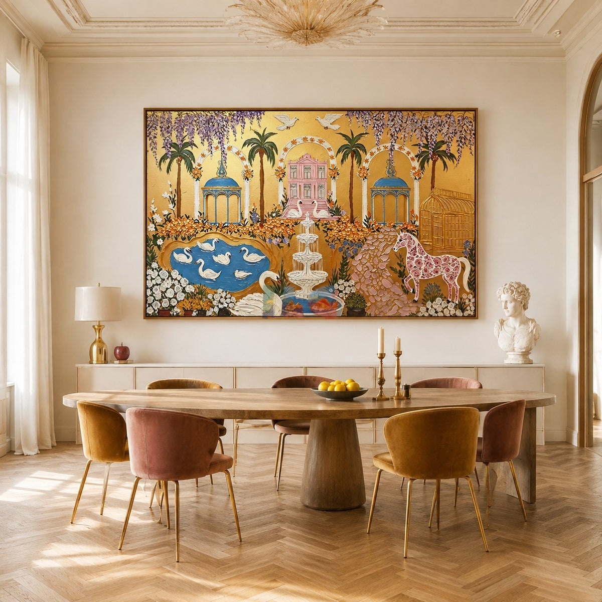 Blush Chateau Garden – Ornate Gold Botanical Wall Art