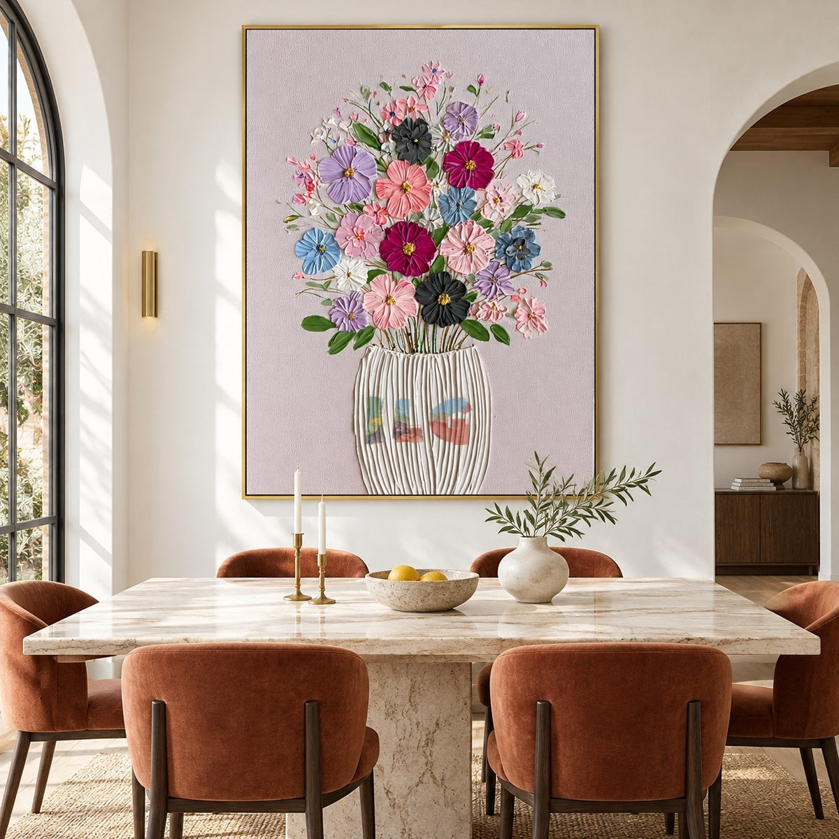 Blush Bouquet Bloom – Textured Floral Vase Wall Art