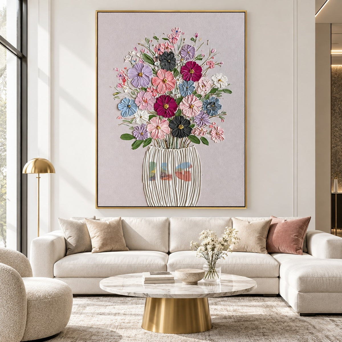 Blush Bouquet Bloom – Textured Floral Vase Wall Art