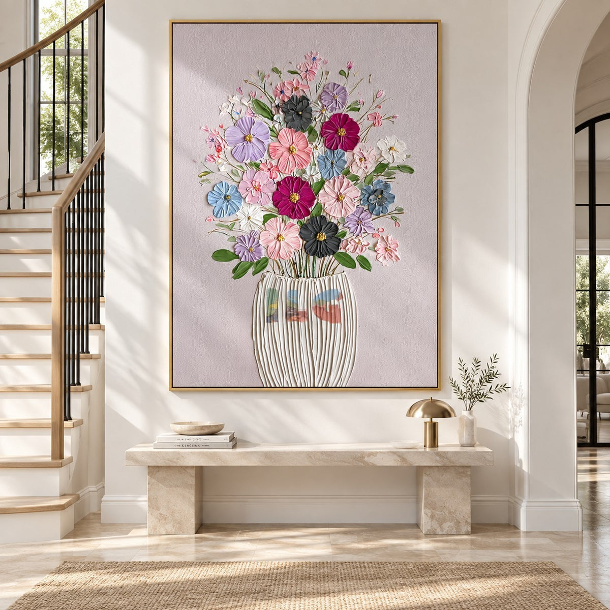Blush Bouquet Bloom – Textured Floral Vase Wall Art