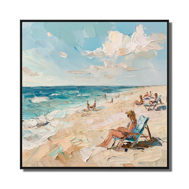 Coastal Seaside Art: People Enjoying Tranquil Beach Moments