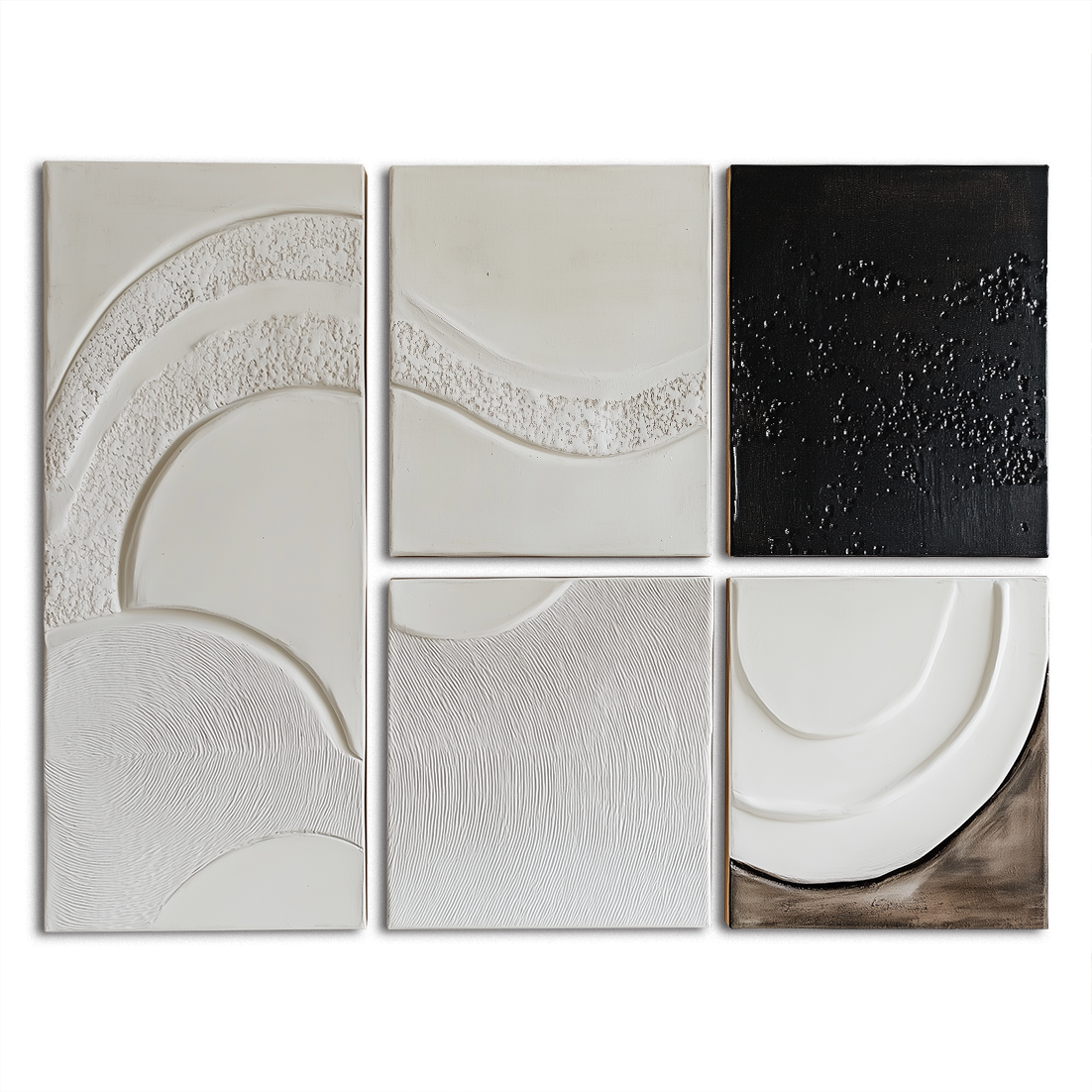 Contemporary Home Decor - Set of 5 Black and White Geometric Abstract Art on Canvas