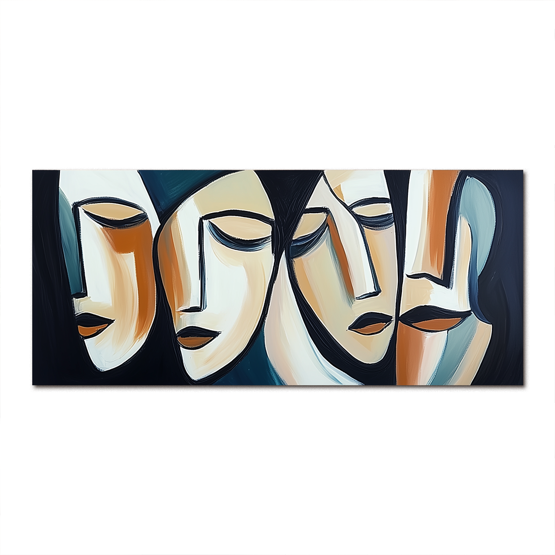 Cubism Abstract Faces Canvas Art - Horizontal Modern Wall Decor with Picasso - Inspired Geometric Faces