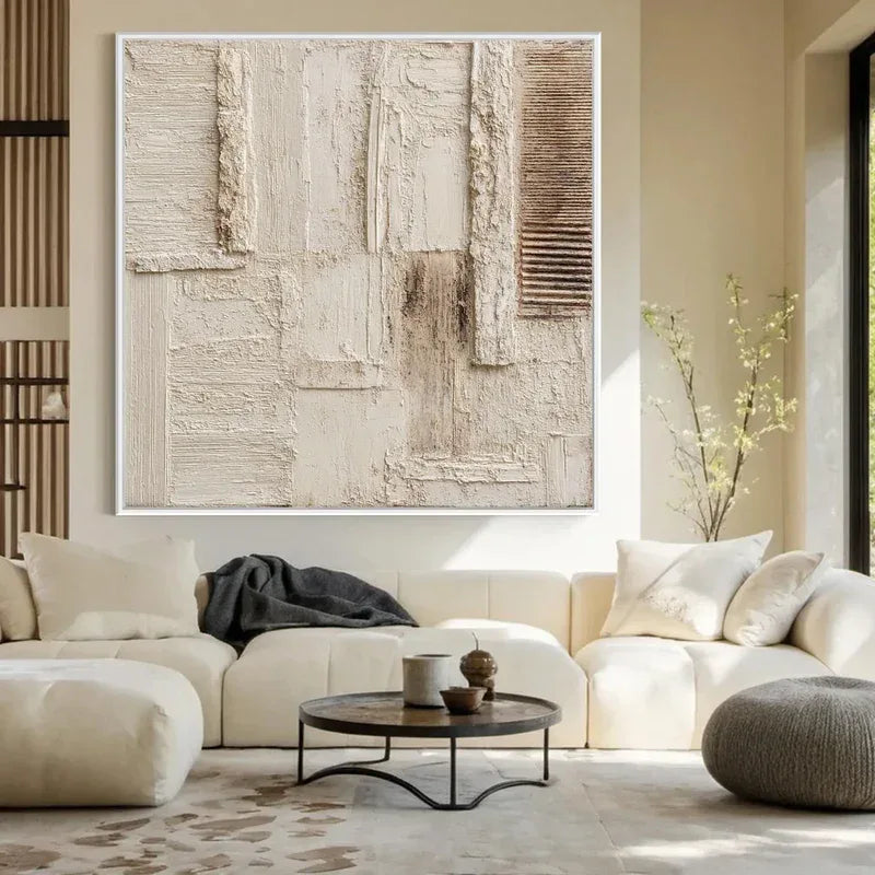 Quiet Structure – Minimal Abstract Wall Art, Modern Neutral Canvas for Living Room