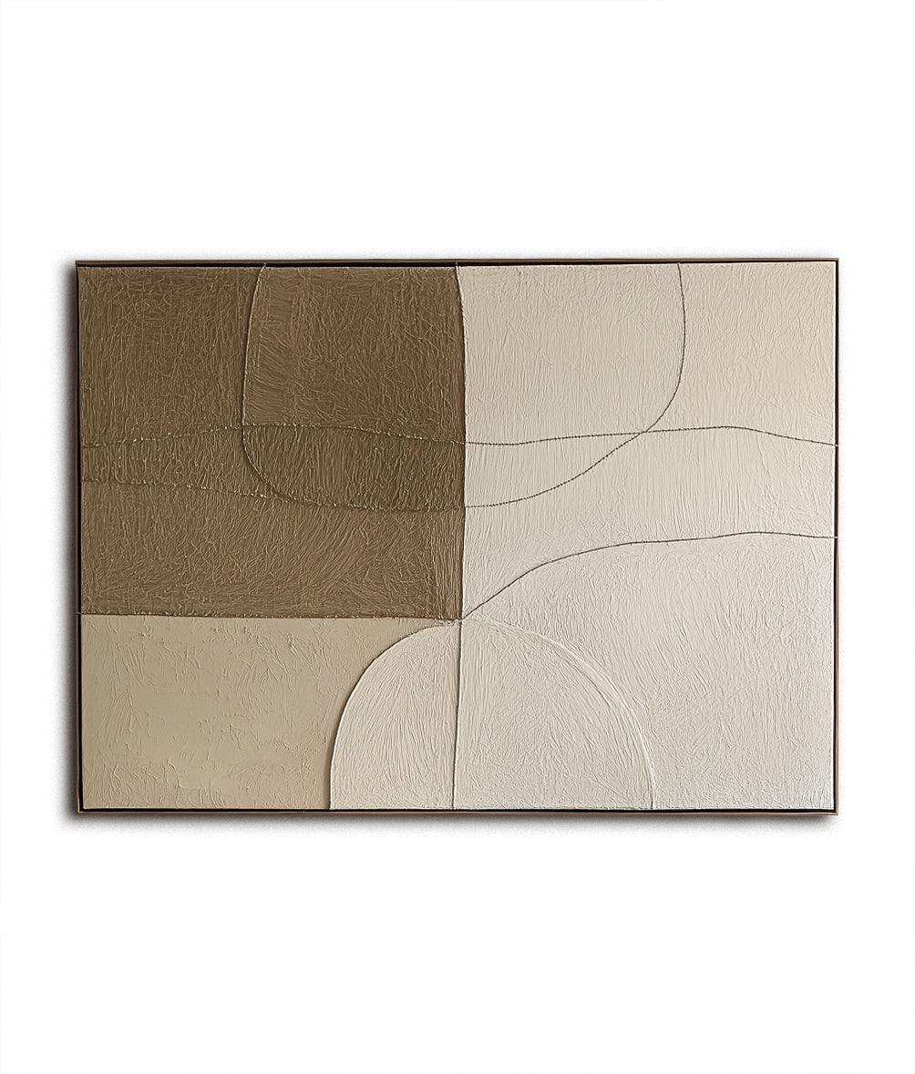 Framed Abstract Geometric Oil Painting - Textured Neutral Tones Wall Art for Home Decor