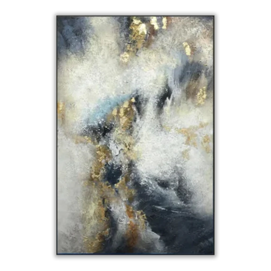 Gold Foil Abstract Wall Art - Blue Gray & Bronze Textured Modern Luxury Decor 