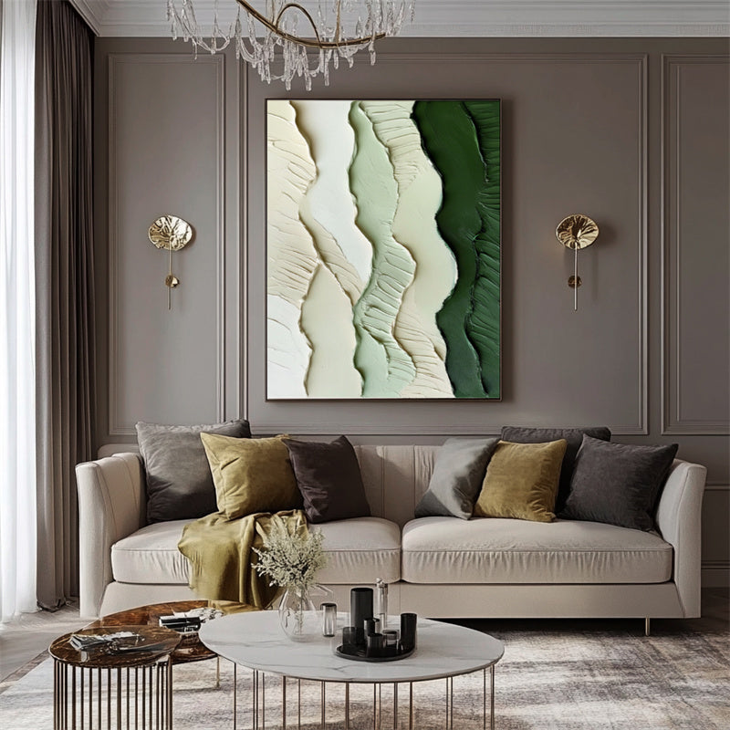 Green Textured Abstract Painting for Modern Minimalist Decor