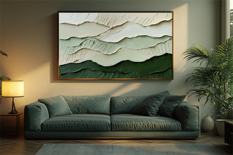 Green Textured Abstract Painting for Modern Minimalist Decor