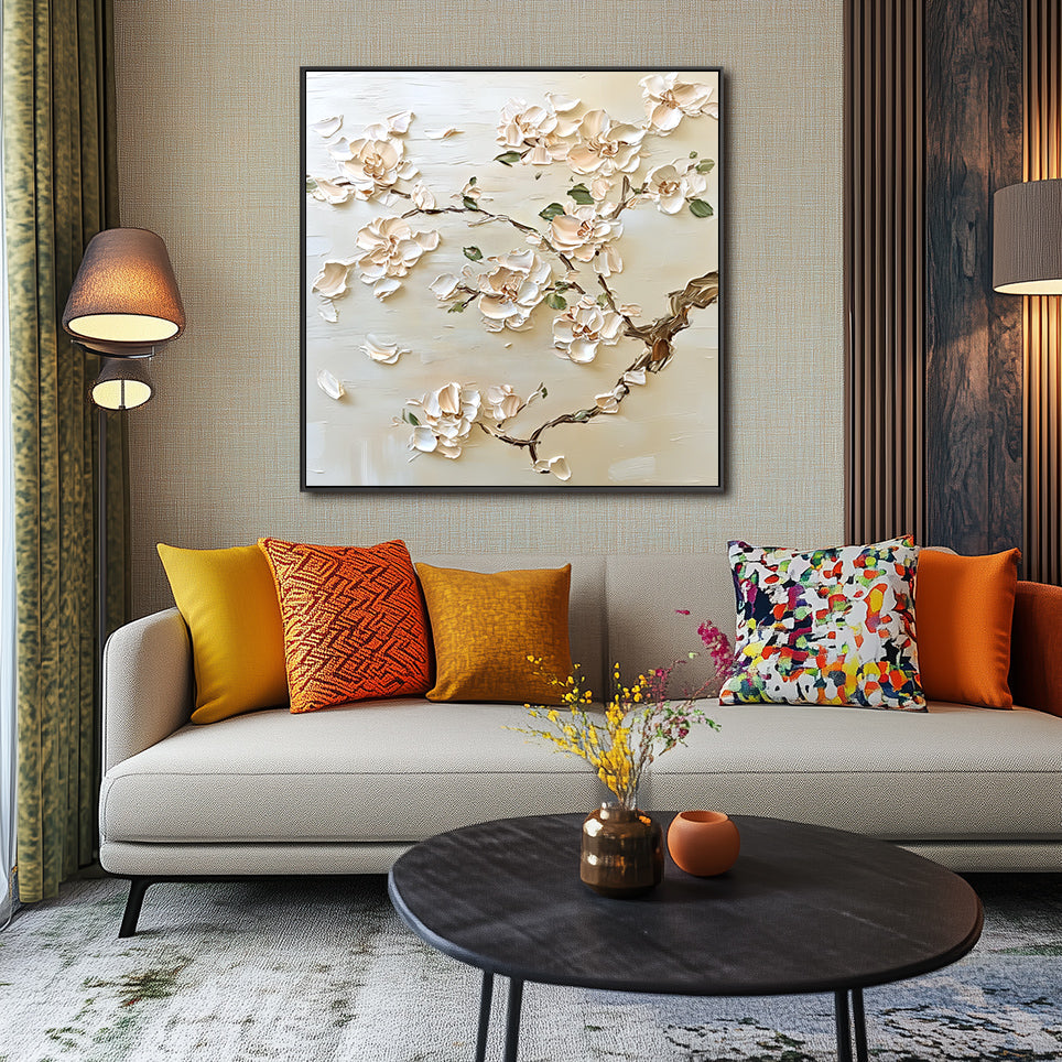 Handcrafted Textured Floral Painting for Home Decor