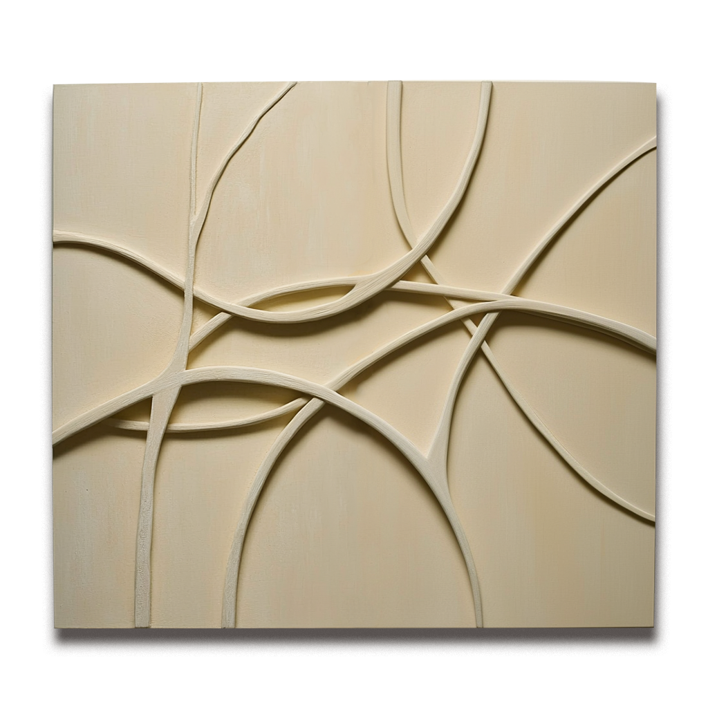 Handmade 3D Textured Beige Abstract Lines Wall Art - Modern Home Decor Sculptural Painting